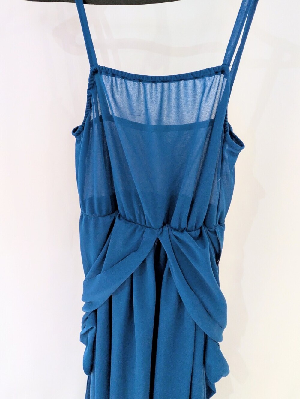 Elegant Deep Blue Long Sleeve V-Neck Midi Dress - Picture 3 of 8